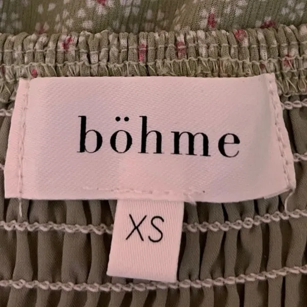 Bohme Green Floral Cinched Tie Puff Sleeve Smocked Mini A-Line Sun Dress Size XS - Image 4