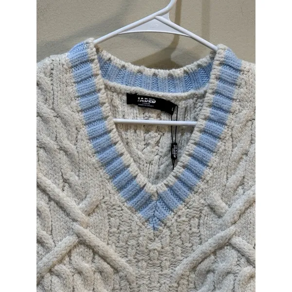 Jaded London Ecru Knitted Vest Cable Knit Preppy Tennis Streetwear‎ Size Large - Image 4