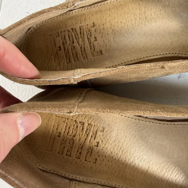 Frye Sz‎ 7.5 Loafer Suede Leather Kenzie Mic Stitch Pointed Toe Shoes Beige Tan - Image 8