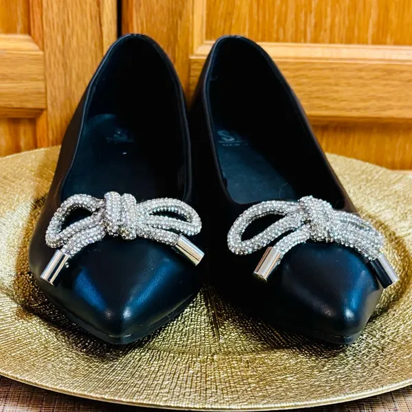 SM New York pointed toe silver bow black ballerina flats shoes - Image 4