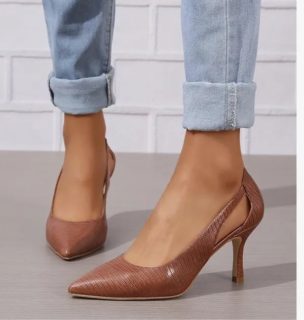 NEW Pumps Pointed Toe Pump Shoes Kitten Heel Comfort Cut Out Heel 8 - Image 2