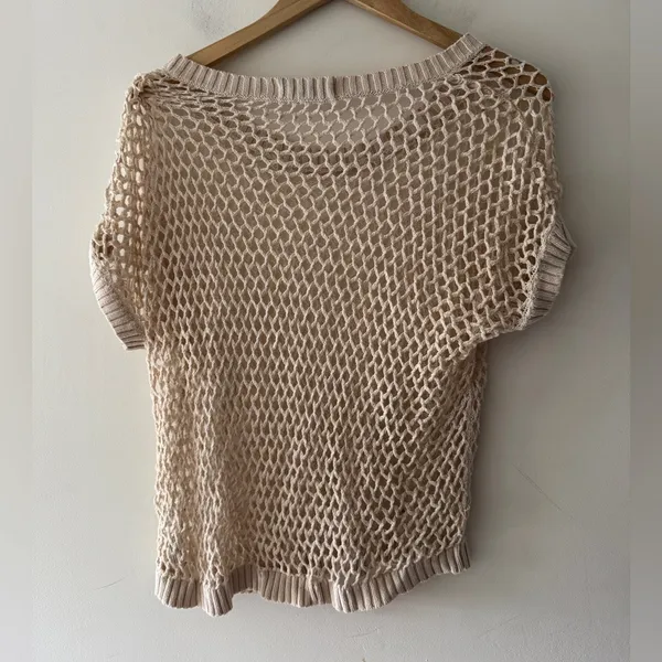 Old Navy Open Knit Crochet‎ Cream Pullover Sweater 100% Cotton - Image 3