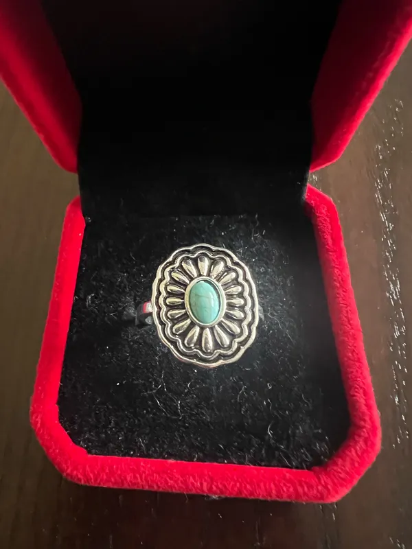 Women’s Stainless Steel Silver Simulated Faux Turquoise Ring Size 6 New - Image 2
