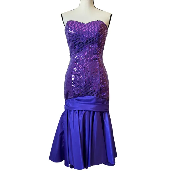 Vintage Dave & Johnny Joseph‎ Lara Purple Sequin Strapless Bow Prom Dress 5/6 - Image 2
