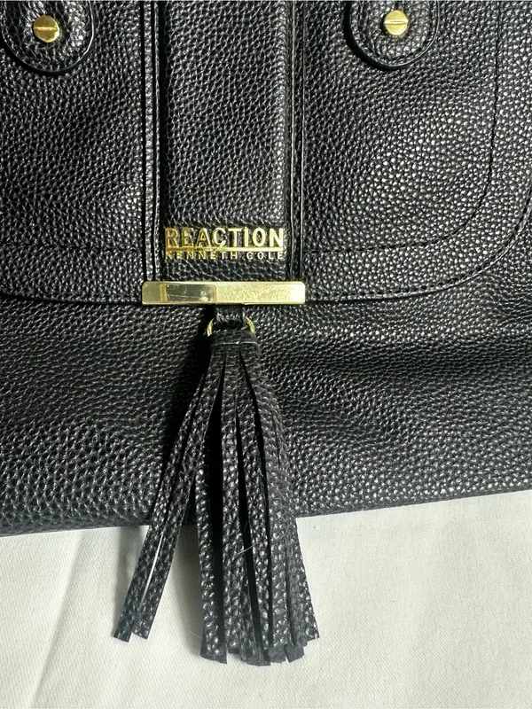 Kenneth Cole Reaction Black Pebbled Leather Tassel Satchel Handbag - Image 2