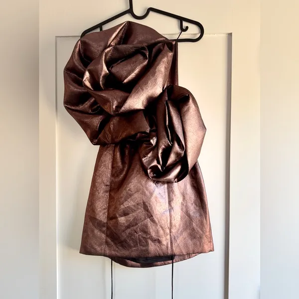 Zara Bloggers Fave Metallic Voluminous Flower Strapless Mini Dress Size Small - Image 10