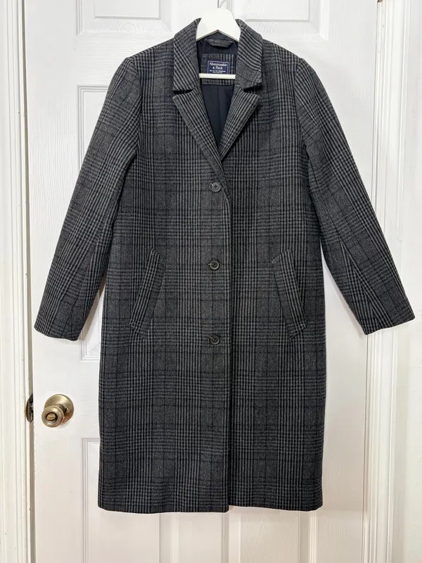 Abercrombie & Fitch Gray Plaid Long Coat Old Money Preppy Academia Tailored S - Image 2
