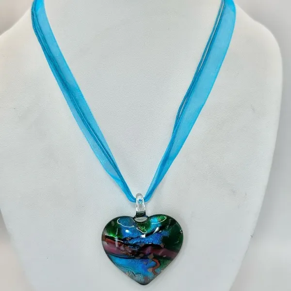 Blue heart glass blown pendant necklace on cord - Image 9