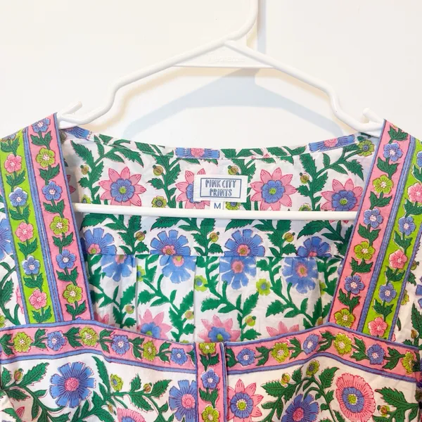 Pink City Prints Hand Block Printed Top Medium Boho Cottagecore Artisan India - Image 2