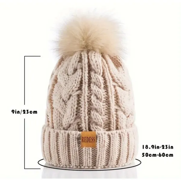 Winter Cozy Warm‎ Pom Pom Black Beanie Hat Cable Knit Fleece Lined Ski NWT - Image 5