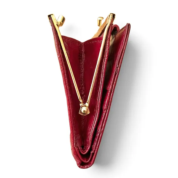 Vintage Eel Skin Burgundy Red Compact Kisslock Frame Wallet - Image 4