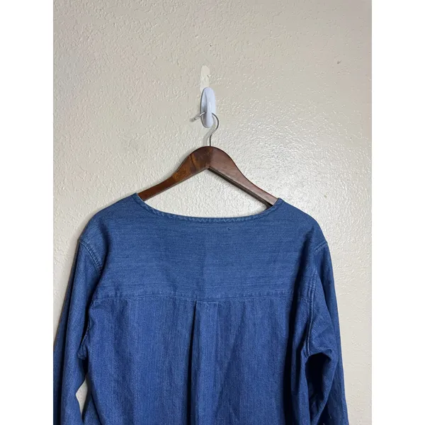 GALLARDAGALANTE Denim TUnic Blouse Boat Neck Cotton Japanese Size F One Size - Image 10