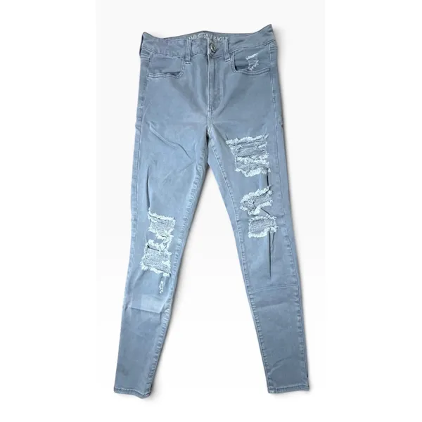 American Eagle High Waisted Skinny Distressed Ripped Grey Jeans Womens Size 4 - Image 3