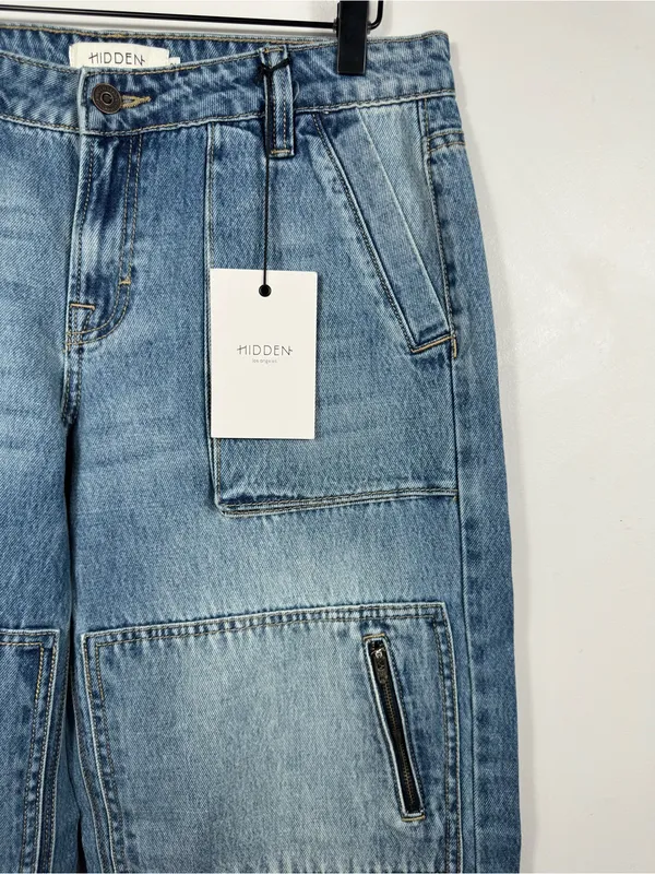 Hidden Jeans Cargo Wide Leg Jeans 26 NWT Low Rise Utility Zip‎ Pocket Denim - Image 7