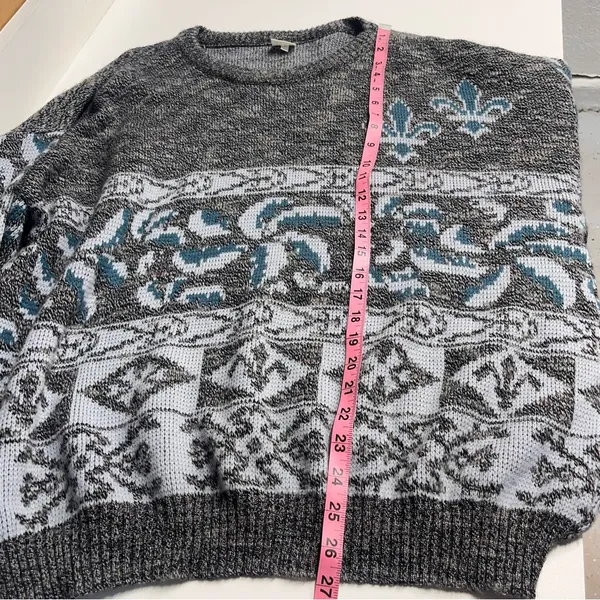 Vintage wool blend Made in Italy sweater sz large fleur-de-lis 80s 90s fisherman - Image 11