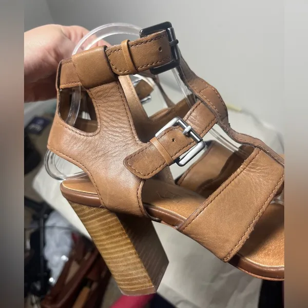 Aldo Strappy Gladiator Stacked Block Heel Leather Sandals Cognac Sz 9 - Image 7