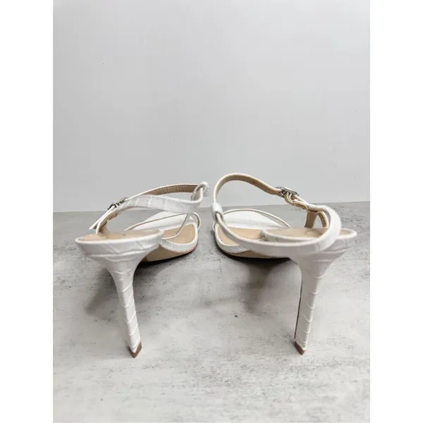 Sam Edelman Sandals Womens Size‎ 8 White Croc Embossed Faux Leather Beachy Heels - Image 6