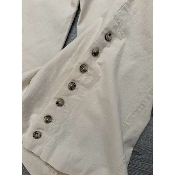 Anthropologie Women's 2 Linen Blend Wide Leg Sailor Pants Cream Side Buttons - Image 6