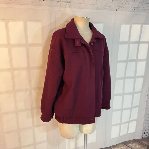 Vintage Woolrich Burgundy 100% Pure Wool Full Zip Bomber Jacket Size Medium - Image 2