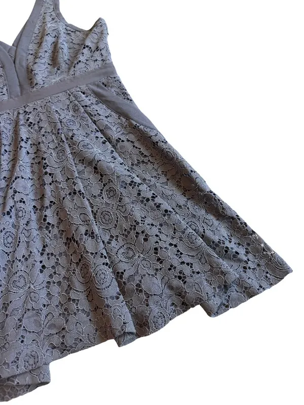 Free People x Anthropologie Grey Floral Lace Fit Flare Mini Dress Small Women's - Image 7