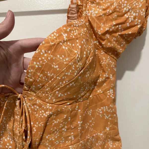 FIELD DREAMS PUFF SLEEVE TIE-UP BODICE DRESS FLORAL PRINT SUNSET‎ Size Large - Image 5
