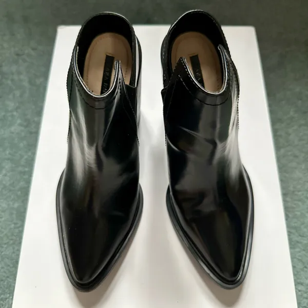 Leather Block Heel Ankle Boots with Stretch Detail - Image 6