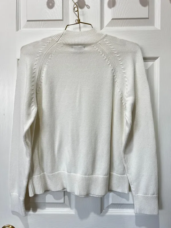 Quince Sweater Women's Ivory Organic Cotton knit Mock Neck Pullover Size XS - Image 2