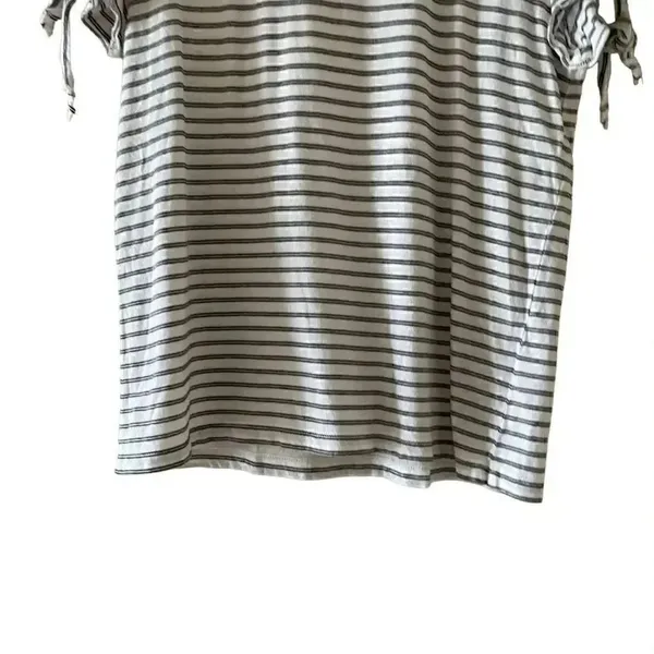 J Crew Black White Stripes Cold Shoulder Round Neck Short Sleeves Tshirt S #1707 - Image 4