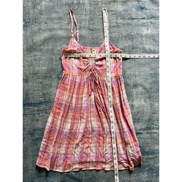 BP Peach Pink Cream Purple Plaid Strappy Summer Mini Dress XS - Image 8