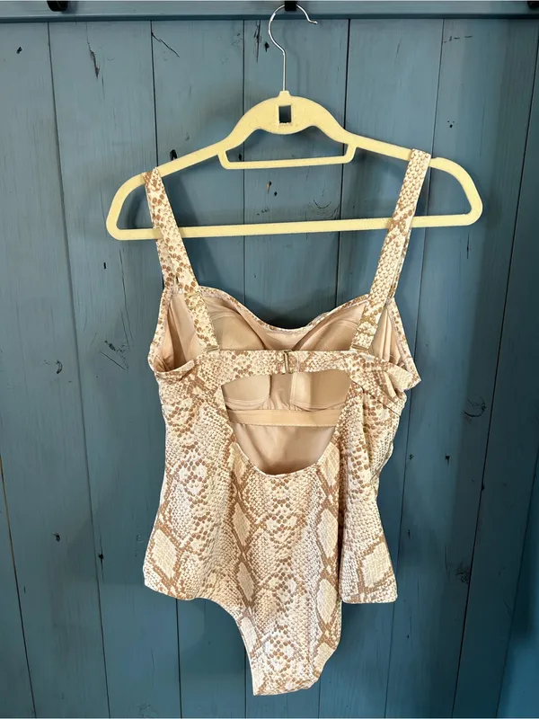 Kona Sol Beige and Light Brown Snakeskin Patterned Swim One Piece | Large 12-14 - Image 2