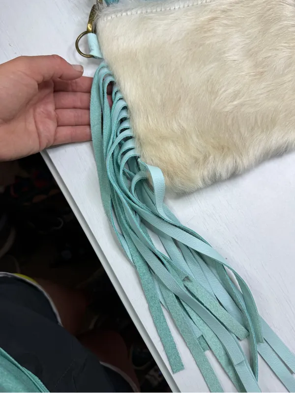 TTT Leathergoods Longhorn Lakota Cowhide Fringe Shoulder Bag Sky Blue - Image 3