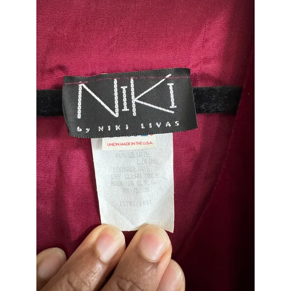 Vintage Niki Livas Burgundy Velvet Maxi Dress 90s Y2K Romantic Goth Formal - Image 3