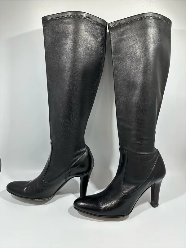 Cole Haan Nydia Black Tall Stretch Nappa Leather Boots 7B Made in Italy Luxury - Image 2