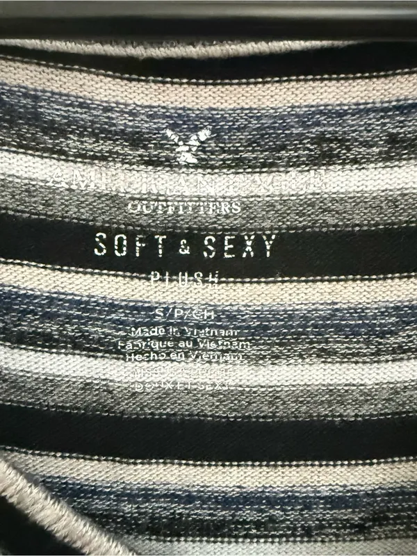 American Eagle Outfitters Black & White Striped V-Neck Sweater - Image 2