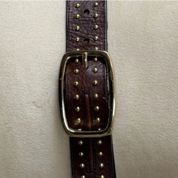 Western Boho Brown Studded Genuine Leather Belt Antique Gold Women’s Size Small - Image 5
