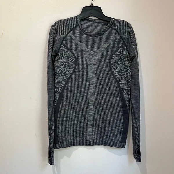 Lululemon Rest Less Pullover Gray Heathered‎ Black Seamless Long Sleeve M/L - Image 2