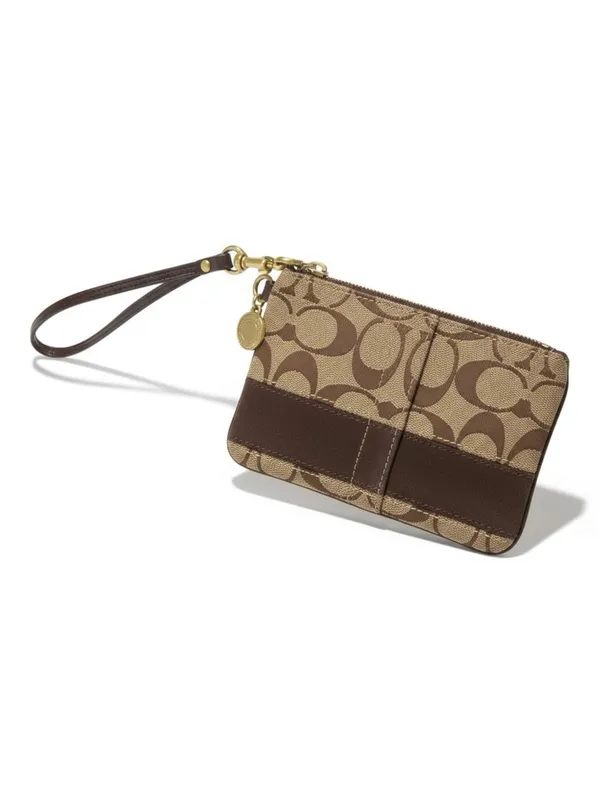 Coach ❃ Signature Monogram Jacquard Wristlet Clutch Bag ❃ Leather Trim ❃ Khaki ❃ - Image 2