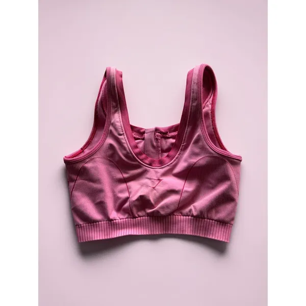Gymshark Womens Pink Ribbed Quarter Zip Heart‎ Seamless Sports Bra XS - Image 2