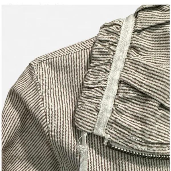 Vintage French Dressing Tan White Pinstripe Funnel Neck Zip Jacket XS Cotton - Image 6