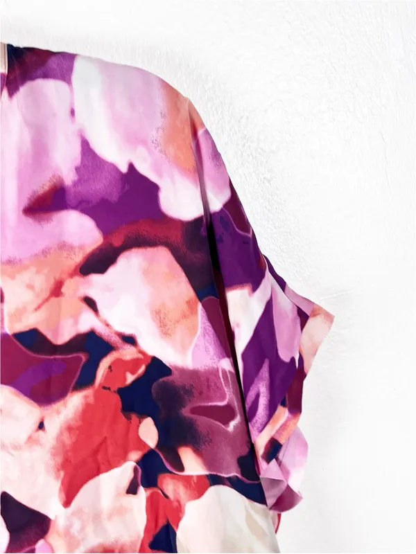 NATORI Multicolored Watercolors Short Sleeves Tunic Top Large Casual Flowy Artsy - Image 6
