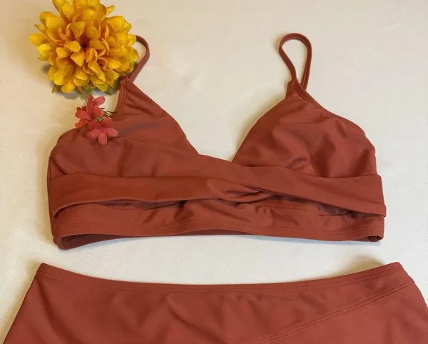 Cupshe Rust Solid Twist Top Spliced High Waist Bikini Set 2 Piece Swimwear Large - Image 6