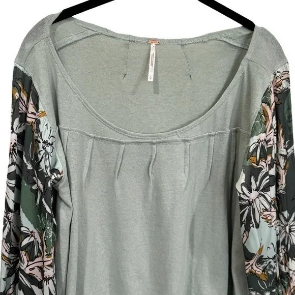 Free People Picking Petals Top Seafoam Green Contrast Sleeves Women's Size S - Image 7