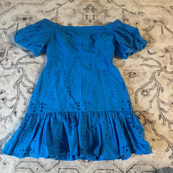 Milly Blue Eyelet Off-Shoulder Dress - Image 3