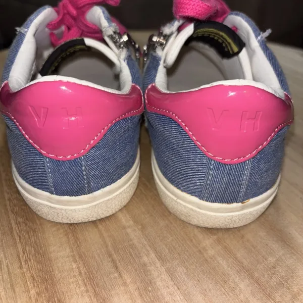 Vintage Havana Sneakers Women's Sz 5 White Leather Denim Pink Zip Closure - Image 6