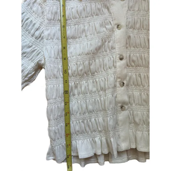 Anthropologie Maeve Smocked Button-Front Top Vanilla White Medium - Image 9