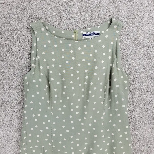 Vintage 90's Ice Cube by Michael Dress Womens 12 Green Polka Dot Rayon Mod Retro - Image 15