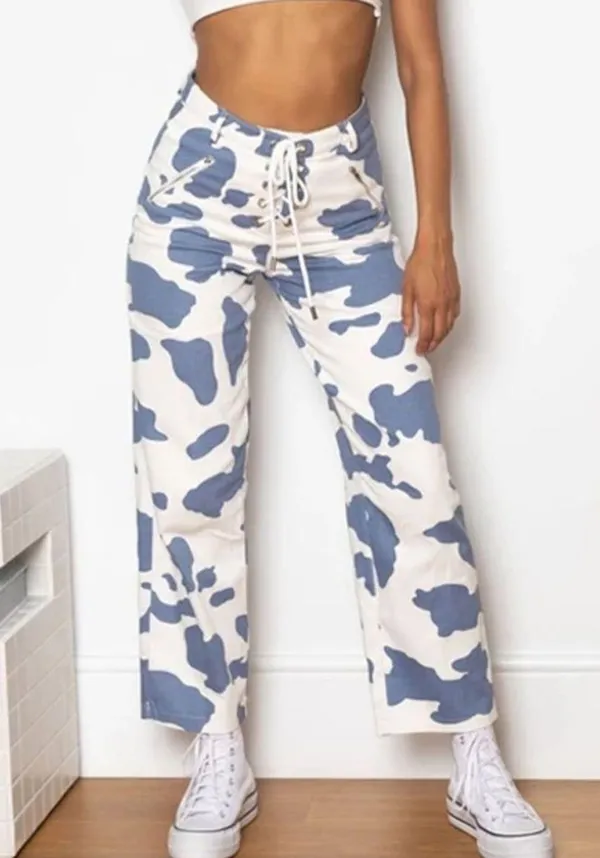 Beginning Boutique Tiger Lace Up Pants Cow Print - Image 2