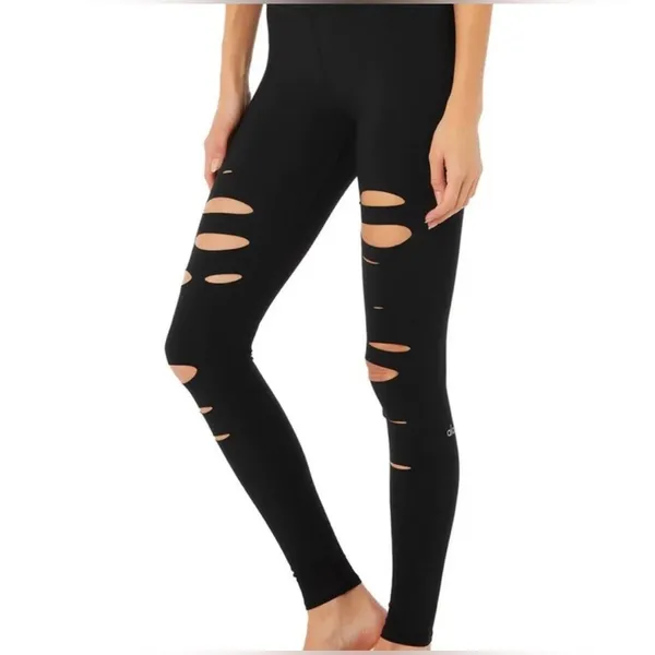 Alo Yoga High Waisted Ripped Warrior Black Leggings Small‎ - Image 9