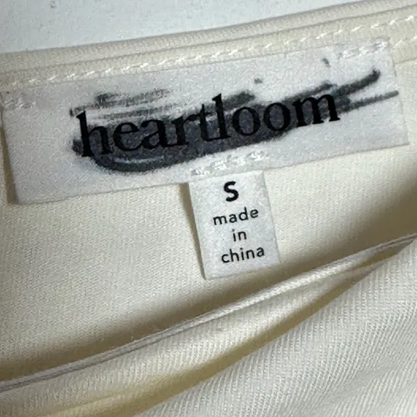 Heartloom‎ Ivory Eyelet Puff Sleeve One Shoulder Ruched Top Shirt Size Small - Image 3