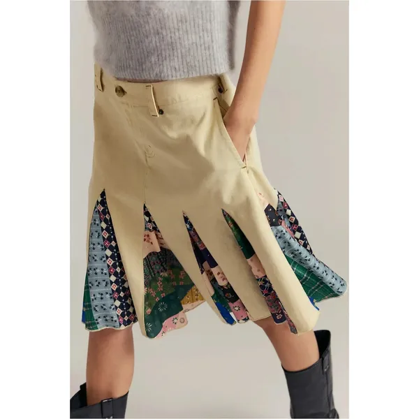 Free People Dark Academia Preppy Menswear Peirrot Scarf Midi Skirt Size 6 - Image 2